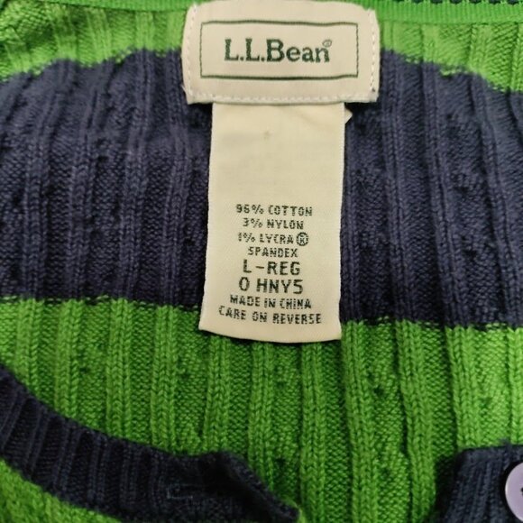 L.L. Bean Vintage Womens Striped Green & Navy Button-Up Cardigan Sweater L - Picture 6 of 12